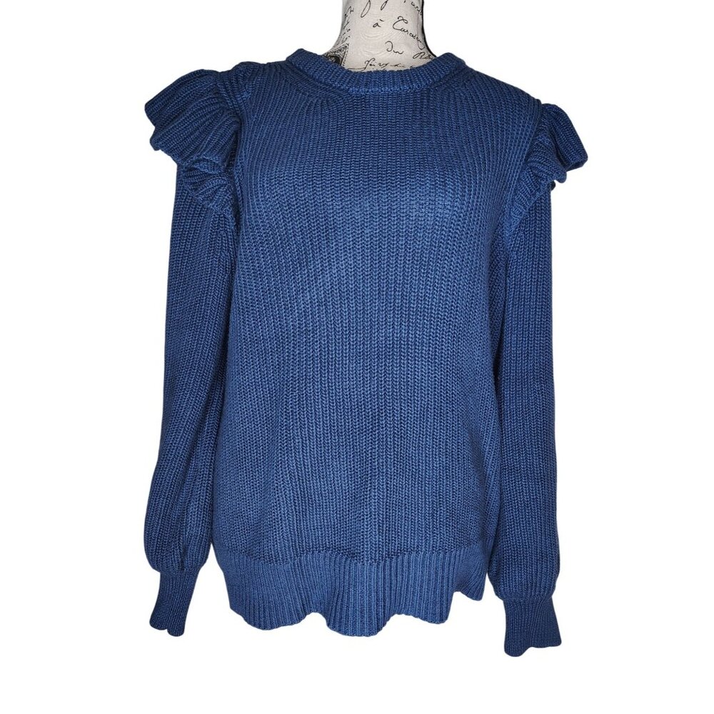 Summersalt Periwinkle Medium Sweater, Ruffle Shoulders. Organic Cotton, USA